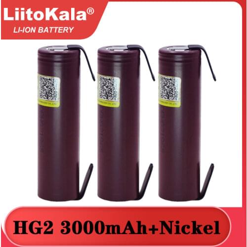 Liitokala 100% New HG2 18650 3000mAh Rechargeable battery 18650HG2 3.6V discharge 20A Power batteries + DIY Nickel