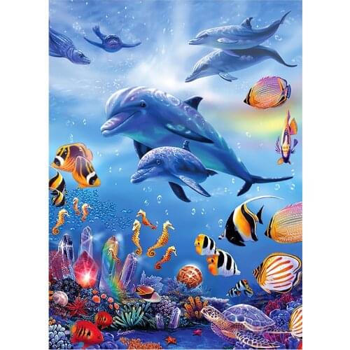 Dolphin animal Diamond Painting Sea World Round Full Drill fish DIY Mosaic Embroidery 5D Cross Stitch home decor gifts FG1853