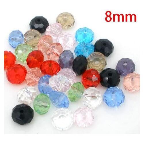 Free Shipping 100pcs Random Mixed Cut&Faceted Glass Beads/Crystal glass Spacer Beads 5040 8mm