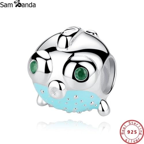 Authentic 100% 925 Sterling Silver Charm Bead Puffer Fish Charms Ocean Life Fit Original Bracelets Women Diy Fine Jewelry