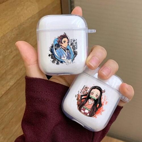 Hot Japanese Anime Demon Slayer Kawaii Kimetsu No Yaiba Earphone Case for Airpods 1 2 Tanjirou Kamado Wireless Earphone Cover