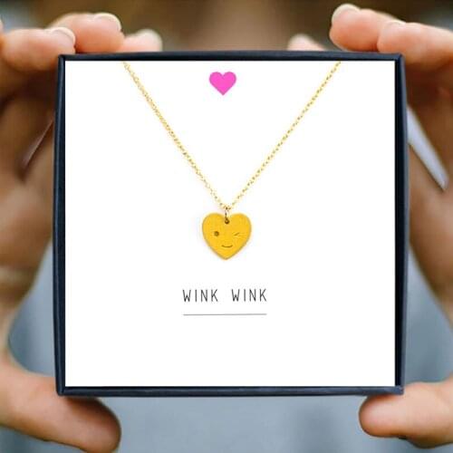 Icareu Blinking Love Smiley Heart Necklace Gold Alloy Clavicle Short Chain Wish Card Gift Box Propose Marriage Jewelry New List