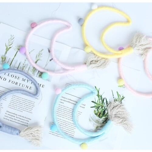 Ins Nordic Hand-woven Moon Hair Ball Tapestry Wall Hanging Tassel Ornaments Kids Room Decorations Pendant Nursery Photo Props