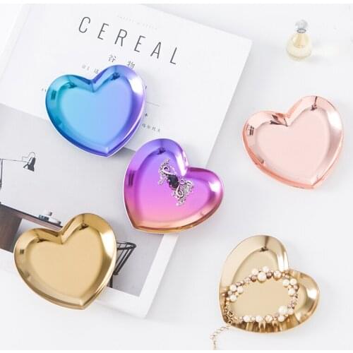 INS Nordic gold heart-shaped jewelry heart-shaped stainless steel storage tray mini tray placed props props - 1 pc