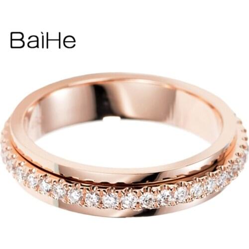 BAIHE Solid 14K White/Yellow/Rose Gold 0.43ct Natural Diamonds кольца Fine Jewelry Wedding Band Rotatable wedding ring Women