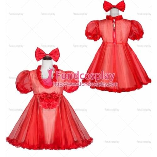 French Sissy Maid Lockable Red Organza Dress Uniform Cosplay Costume Tailor-made[G4053]