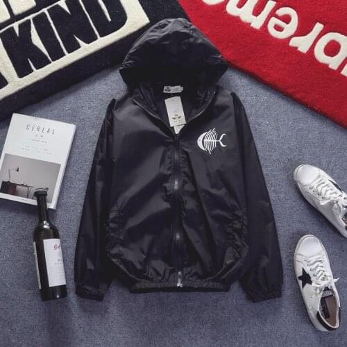 YuWaiJiaRen Mens Jacket Hooded Bomber Jackets Fashion Thin Zipper Personality Black Cat Printing Coat Brand Clothing