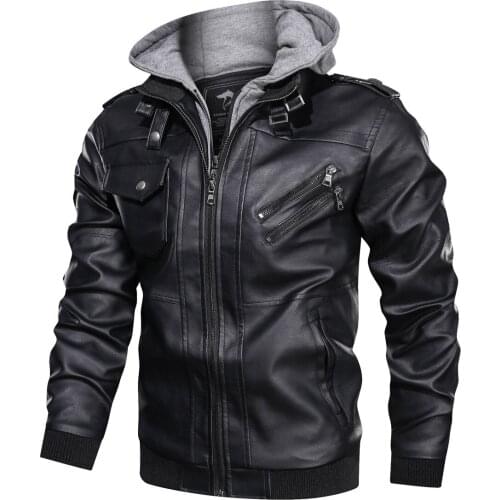 Shanghai Story Mens PU Leather Jacket-Fall Winter Vintage Motorcycle Biker Jacket with Removable Hood