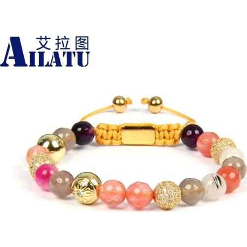 New Bracelets for Women Mix Natural Stones Braiding Bracelet Cz Jewelry Stainless Steel Logo Beads Top Quality