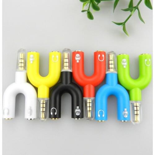 U Type Adapter Dual 3.5 MM Headphone Plug Audio Cables Splitter Microphone 2 in 1 Swivel Connector Free shipping