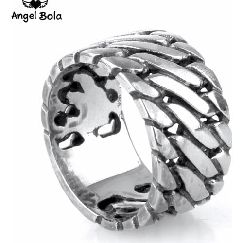 Drop Shipping Hot Sale Finger Art Retro Titanium Stainless Steel Buddha Ring Punk Biker Jewelry Wide Chain Ring Bud-0118