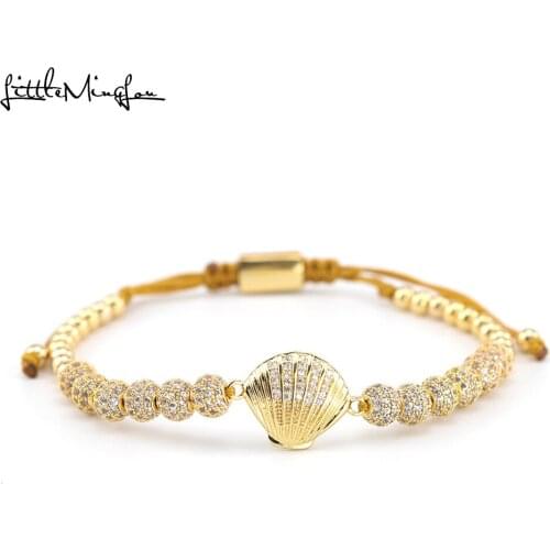 Luxury Paving CZ Shell bracelet ball Charm copper Beads Braided Adjustable handmade men Bracelets Bangles for women Jewelry