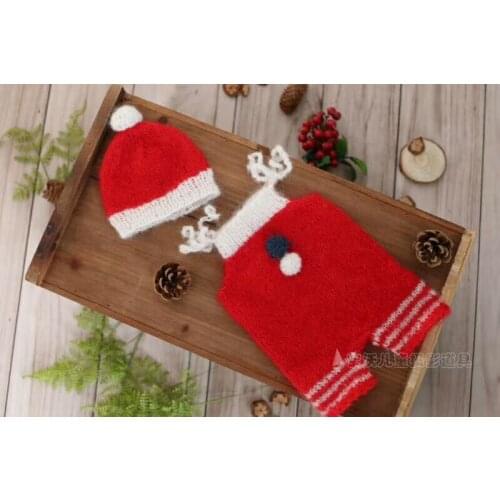 Christmas Crochet Mohair Baby bonnet Hooded Romper set Knit Newborn Overall Outfit Santa Bonnet Newborn Girl Pants