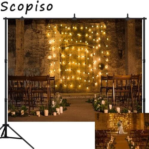 Scopiso Photography Backdrop Night, Wedding, Vintage, Light, Candle, Brick Wall Decoration Photographic Background Studio Props