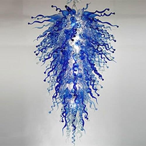 Blue Colored Lamps Europen Hand Blown Glass Lustres Luxury LED Chandelier Lighting Fixture Long Pendant Lamparas 90 CM