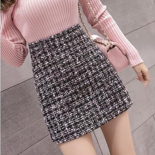 Tweed Half-length Skirt for Women In Autumn Spring 2020 New Korean White Black Chic Short Skirt with High Waist Hip G1876