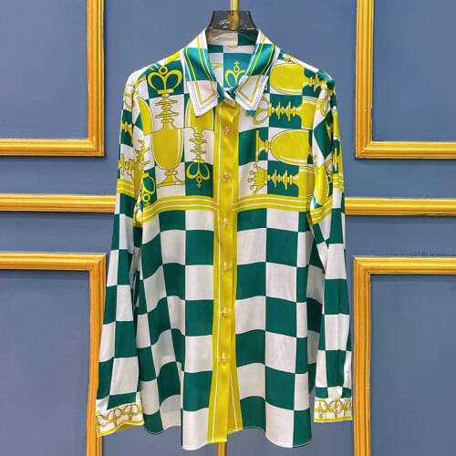 2020 Spring Autumn Womens High quality retro print long sleeves Shirt tops Chic OL elegant Shirts C043