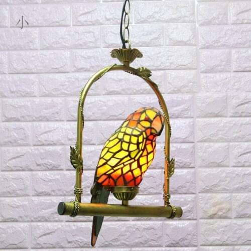 Stained Glass Parrot Light Antique Art Glass Bird Pendant Lamp Living Room Glass Shade Light Fixture Led Pendant Lights S