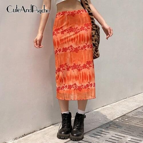 Harajuku Floral Y2K Kawaii Long Skirts Women Vintage Retro Aesthetic 90s Skirts Summer Korean High Waist Outfits Cuteandpscho