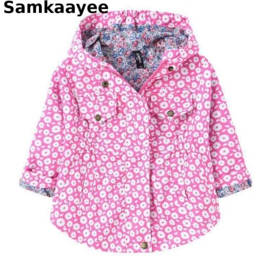 4-11y Childrens Clothing Girls Casual Jackets Spring Autumn Hooded Kids Outerwear Printing Flower Zipper Windbreaker Clothes y4