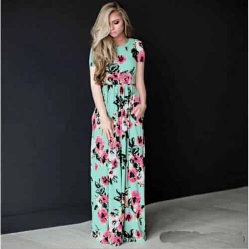 2020 spring and summer supply long sleeve elastic waist floral print dress long skirt