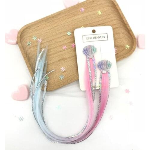 1Pair Shell Sequins Rainbow Hair Clip Wig Twist Braider Girls Colorful Mermaid Wigs Hairpins Ponytail Kids Braiding Tools