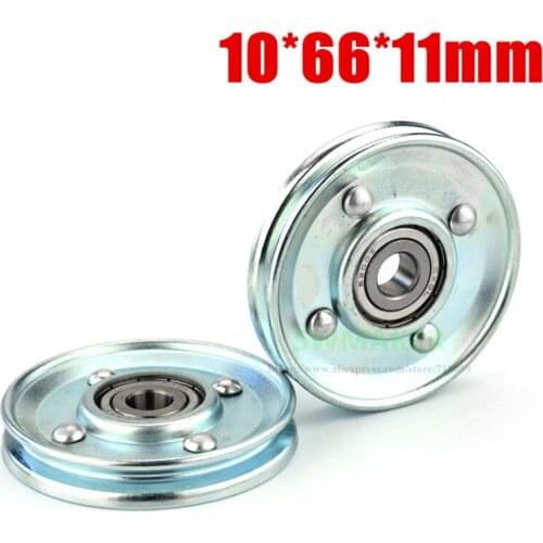 1pcs U 10*66*11mm 66mm elevator door metal hanging wheel, groove V slot, U roller, wire rope wheel, 6200 bearing