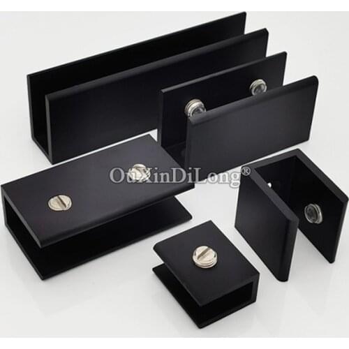 10PCS Aluminum Alloy Black U-shaped Glass Clips Bathroom Shelf Bracket Fixing Clamps Glass Free Drilling for 10-16mm GF574