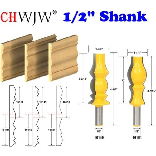 2pc 1/2" Shank Large Reversible Crown Molding 2 Bit Router Bit Set Line knife Tenon Cutter for Woodworking Tools