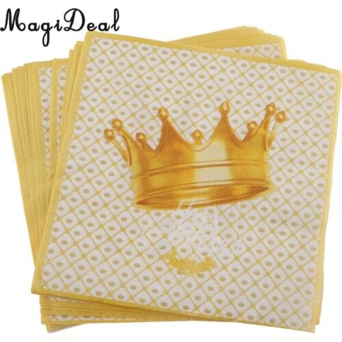 MagiDeal 20pcs Golden Crown Disposable Serviettes Paper Napkins Birthday Party Decor