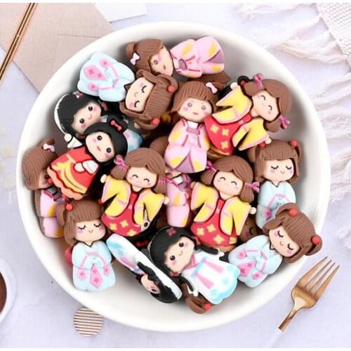 20pcs/lot Cartoon Little Girl Resin Decoration Crafts Flatback Cabochon Scrapbooking Fit Phone Embellishments DIY Accessories