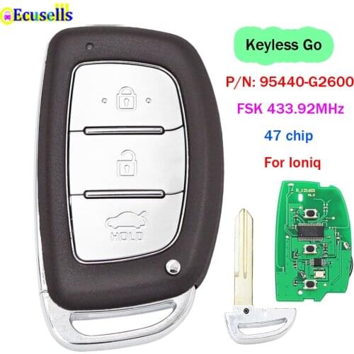 3 Buttons Keyless Go Smart Car Remote Key Fob FSK 433.92MHz ID47 Chip for Hyundai Ioniq 2019 PN 95440-G2600 HYN14