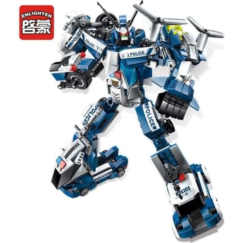 Enlighten 577pcs 6In1 Building Block Police War Generals Robot Car Stacking bocks Educational toys 1407 for Birthday Gift