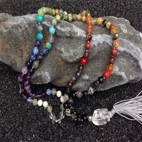 8MM Multi-color Agate Turquoise Necklace Bless energy Chakas Handmade Meditation chain cuff MONK Lucky Wristband yoga