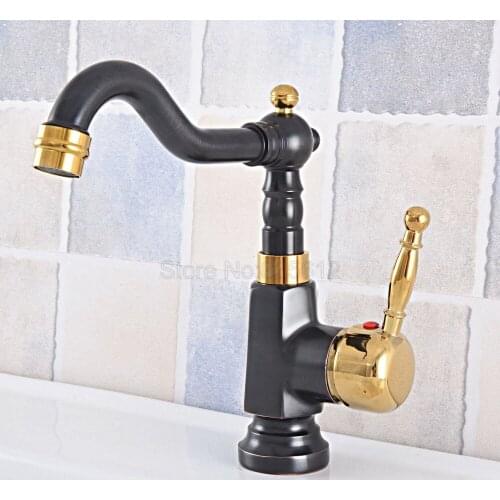 Black & Gold Color Brass Bathroom Vessel Sink Faucet Single Handle Swivel Spout Mixer Tap Single Hole tsf797