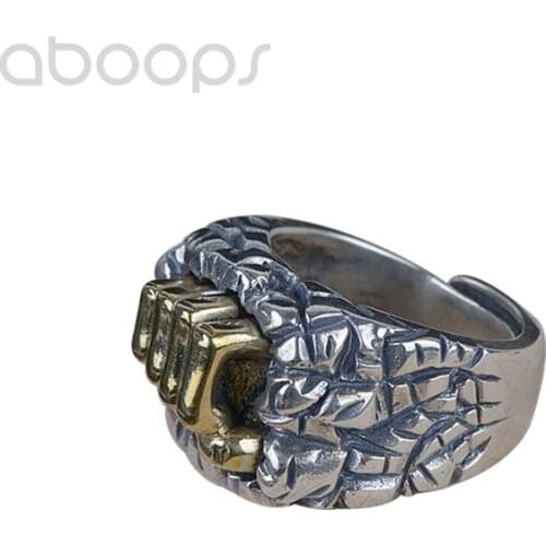 Two Tone 925 Sterling Silver Fist Ring for Men,Adjustable,Free Shipping