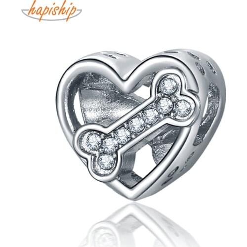 Hapiship 2020 Original Daisy Fashion Romantic Love Heart Bone CZ Charm Beads Fit Charm Bracelet Female DIY Jewelry Making CZ018
