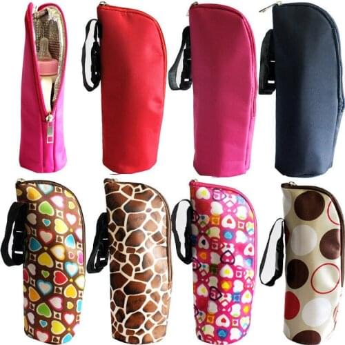 Baby Feeding Bottle Insulation Bag Solid Color/Leopard/Print Thermal Milk Bottle Pouch Portable Infant Accessories