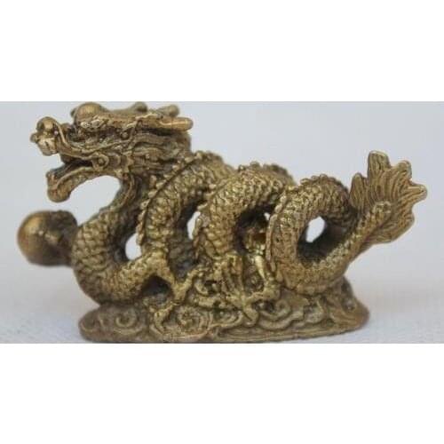 Chinese Zodiac Fengshui Pure Brass Wealth Year Fu Running Dragon Statue