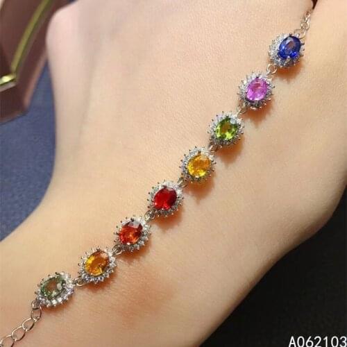 KJJEAXCMY fine jewelry 925 sterling silver inlaid natural color sapphire women classic vintage gem hand bracelet support test
