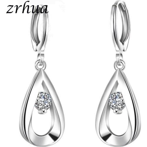 ZRHUA Classic Water Drop Band Pure 925 Sterling Silver Jewelry Cubic Zirconia Stone Earrings Fashion Women Favourites Bijoux