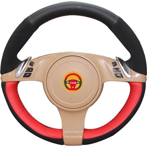 Leather Natural Leather Black Suede Car Steering Wheel Cover for Porsche Cayenne Panamera 2010 2011 auto Parts car assessoires