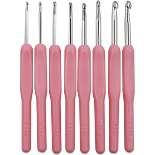 QJH 8pcs/Set Multicolor Knitting Needles Soft Handle Aluminum Crochet Hooks For Knit DIY Crafts Loom Tool 2.5~6.0mm