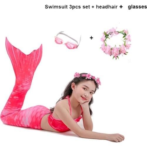 Kids Swimmable Mermaid Tail for Girls Swimming Bating Suit Mermaid Costume Swimsuit can add Monofin Fin Goggle with Garland