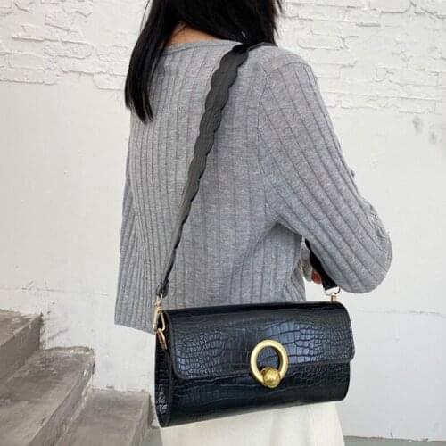 Fashion Womens Crocodile Pattern PU Leather Armpit Shoulder Bag Solid Color Small Purse Trend Ladies Shoulder Handbag