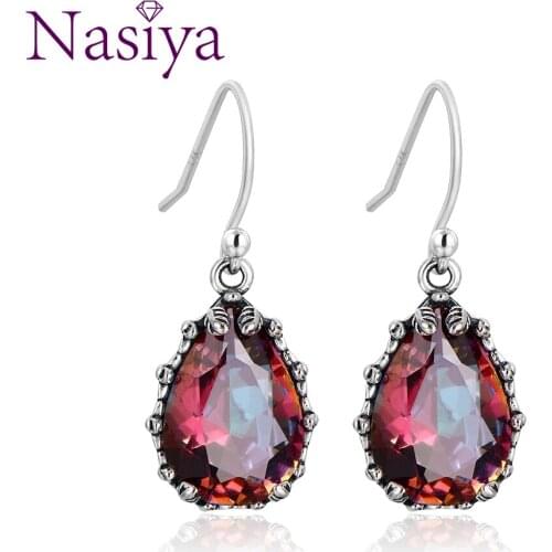 Nasiya Fashion Colorful Water Drop Gemstones Earrings For Women 925 Sterling Silver Jewelry Anniversary Party Daily Life
