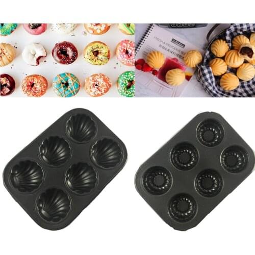 Muffin Cupcake Baking Tray Pan 6 Cup Carbon Steel Non Stick Dishwasher Microwave Cake Mould Round Biscuit Pan flower circle shap