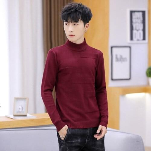 Men Sweater Turtleneck White Black Red Yellow Men Winter Casual Full Pullovers Coarse Wool Warm Thin Sweater