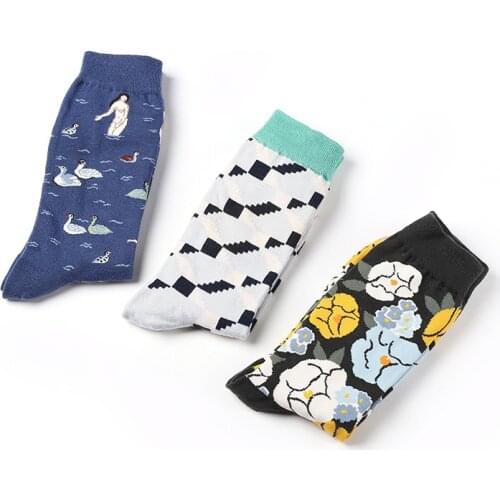 Fashion Casual Art Harajuku Hip Hop Tend Street Happy Funny Socks Combed Cotton Colorful Pattern Mens Socks For Mens Gifts