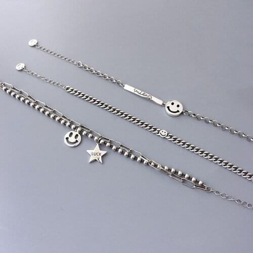 New S925 Trendy Bracelet for Women Vintage Handmade Smiling Face Bracelets Fine Jewelry Birthday Gifts